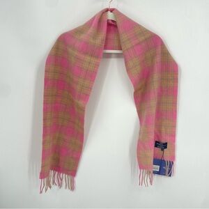 NWT Ballantrae Edinburgh 100% Lambswool Scarf pink cream check fringe